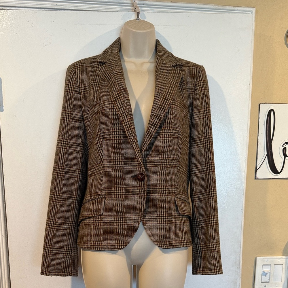 Zara Women's Checkered Blazer in Brown